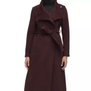 Kenneth Cole Burgundy Asymmetric Belted Wool Wrap Maxi Coat Size 14